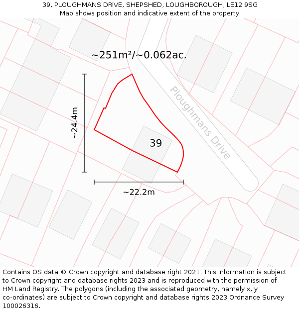 39, PLOUGHMANS DRIVE, SHEPSHED, LOUGHBOROUGH, LE12 9SG: Plot and title map