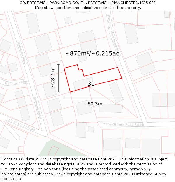 39, PRESTWICH PARK ROAD SOUTH, PRESTWICH, MANCHESTER, M25 9PF: Plot and title map