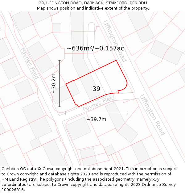 39, UFFINGTON ROAD, BARNACK, STAMFORD, PE9 3DU: Plot and title map