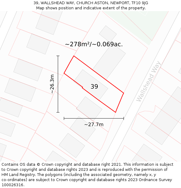 39, WALLSHEAD WAY, CHURCH ASTON, NEWPORT, TF10 9JG: Plot and title map