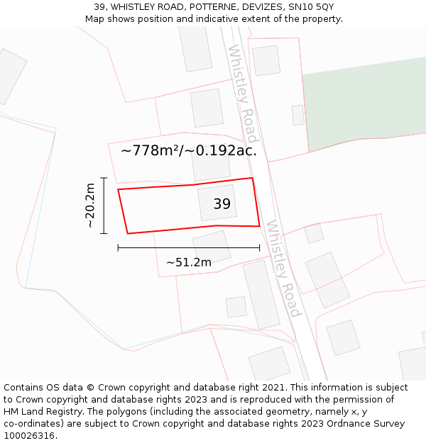 39, WHISTLEY ROAD, POTTERNE, DEVIZES, SN10 5QY: Plot and title map