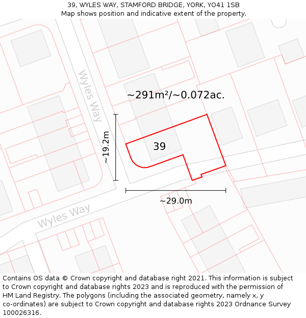 39, WYLES WAY, STAMFORD BRIDGE, YORK, YO41 1SB: Plot and title map