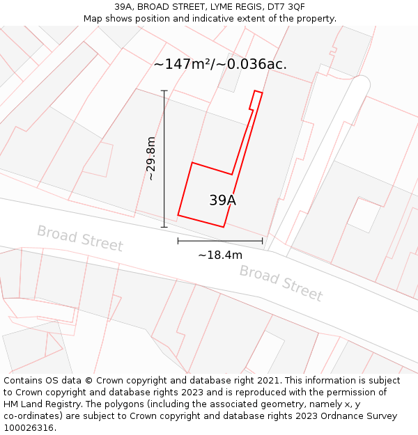 39A, BROAD STREET, LYME REGIS, DT7 3QF: Plot and title map