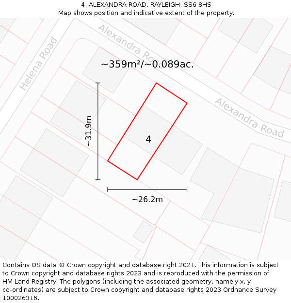 4, ALEXANDRA ROAD, RAYLEIGH, SS6 8HS: Plot and title map