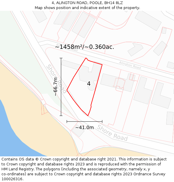 4, ALINGTON ROAD, POOLE, BH14 8LZ: Plot and title map