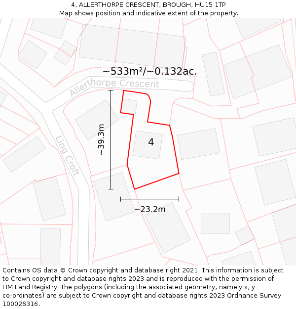 4, ALLERTHORPE CRESCENT, BROUGH, HU15 1TP: Plot and title map