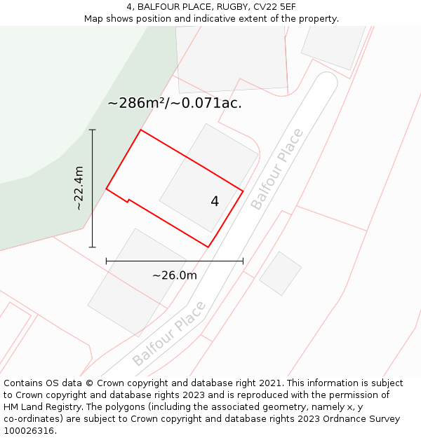 4, BALFOUR PLACE, RUGBY, CV22 5EF: Plot and title map