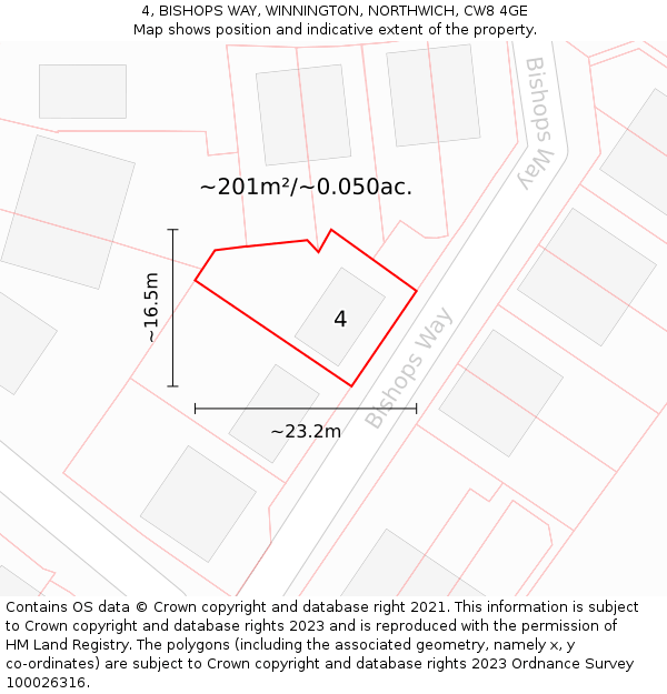 4, BISHOPS WAY, WINNINGTON, NORTHWICH, CW8 4GE: Plot and title map