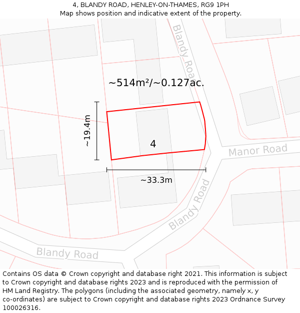 4, BLANDY ROAD, HENLEY-ON-THAMES, RG9 1PH: Plot and title map