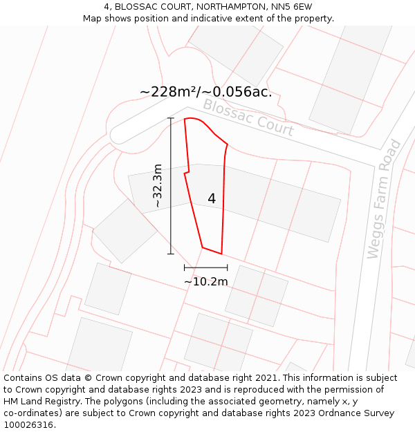 4, BLOSSAC COURT, NORTHAMPTON, NN5 6EW: Plot and title map