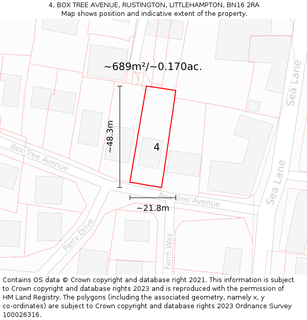 4, BOX TREE AVENUE, RUSTINGTON, LITTLEHAMPTON, BN16 2RA: Plot and title map