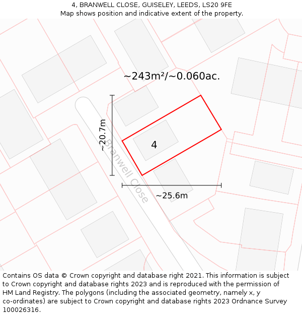 4, BRANWELL CLOSE, GUISELEY, LEEDS, LS20 9FE: Plot and title map