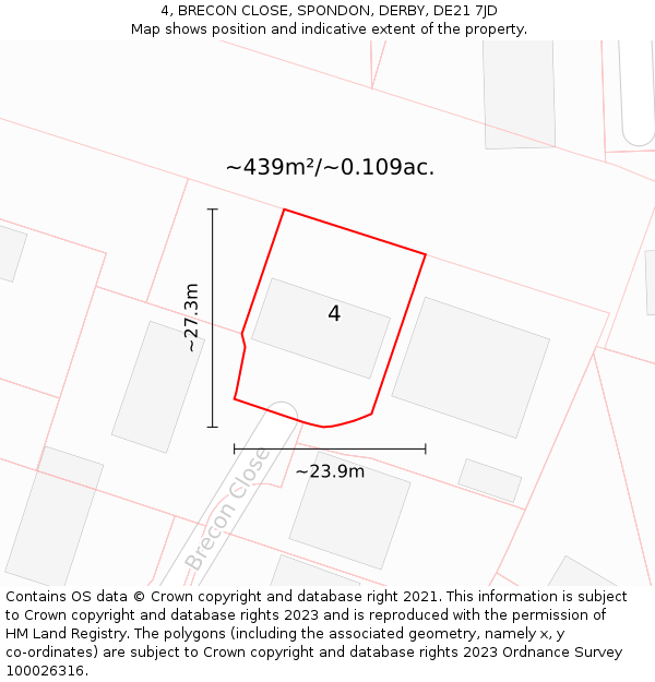 4, BRECON CLOSE, SPONDON, DERBY, DE21 7JD: Plot and title map