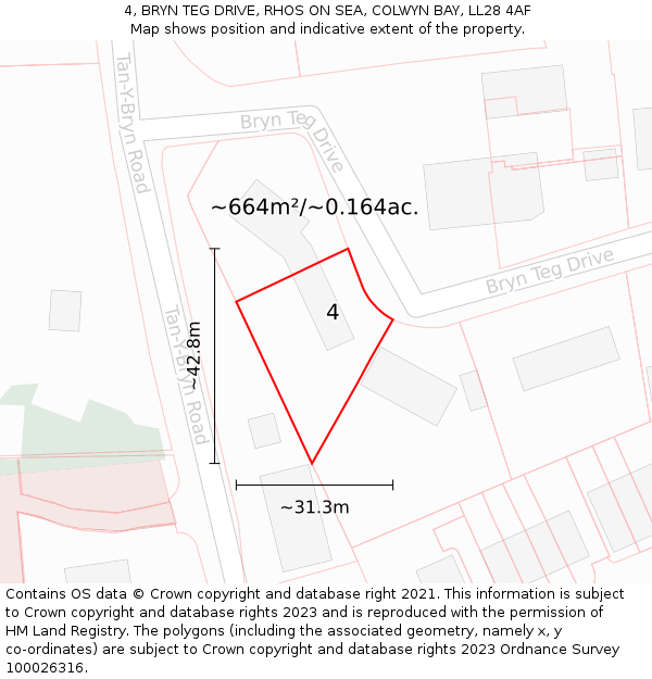 4, BRYN TEG DRIVE, RHOS ON SEA, COLWYN BAY, LL28 4AF: Plot and title map