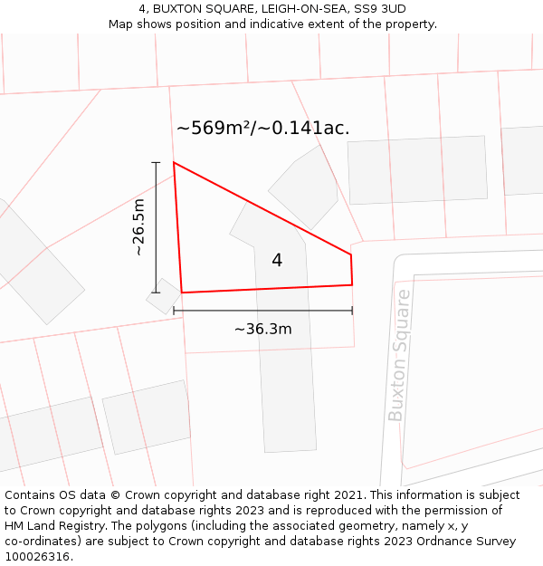 4, BUXTON SQUARE, LEIGH-ON-SEA, SS9 3UD: Plot and title map