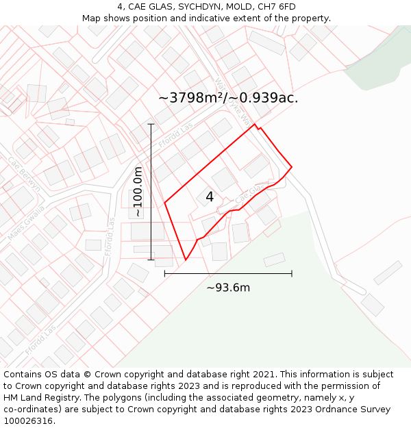 4, CAE GLAS, SYCHDYN, MOLD, CH7 6FD: Plot and title map