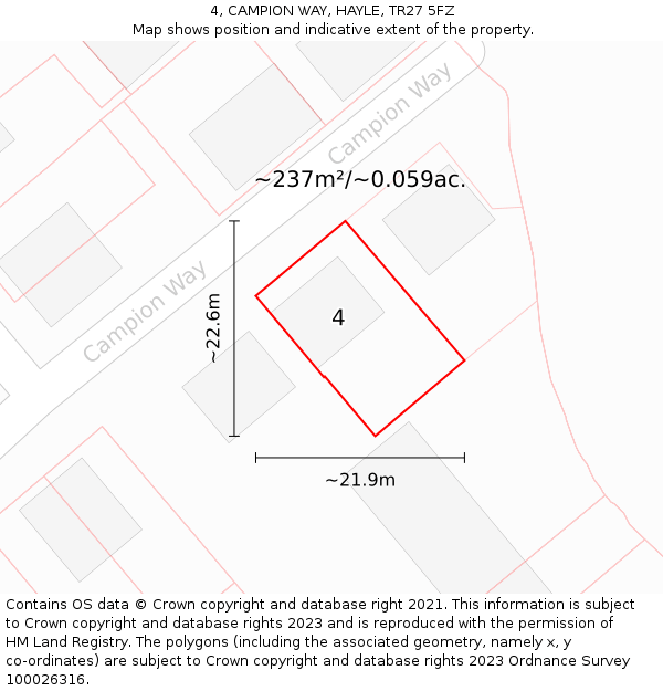 4, CAMPION WAY, HAYLE, TR27 5FZ: Plot and title map