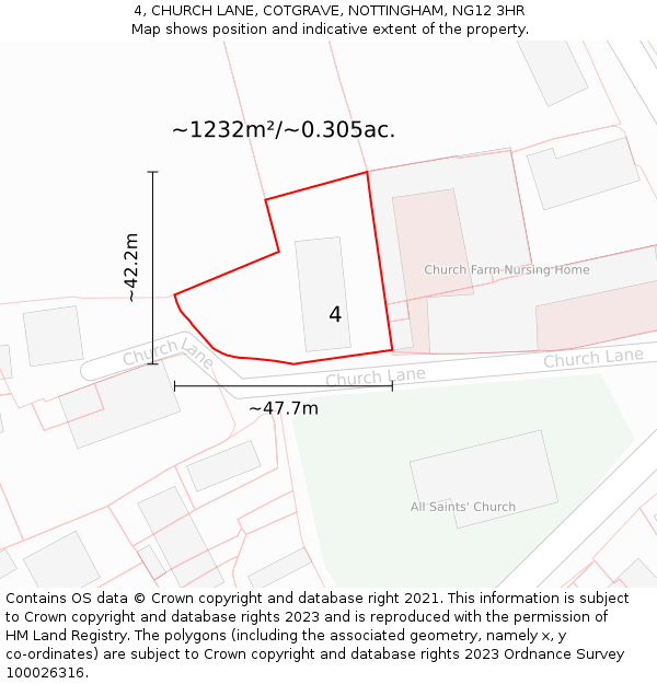 4, CHURCH LANE, COTGRAVE, NOTTINGHAM, NG12 3HR: Plot and title map