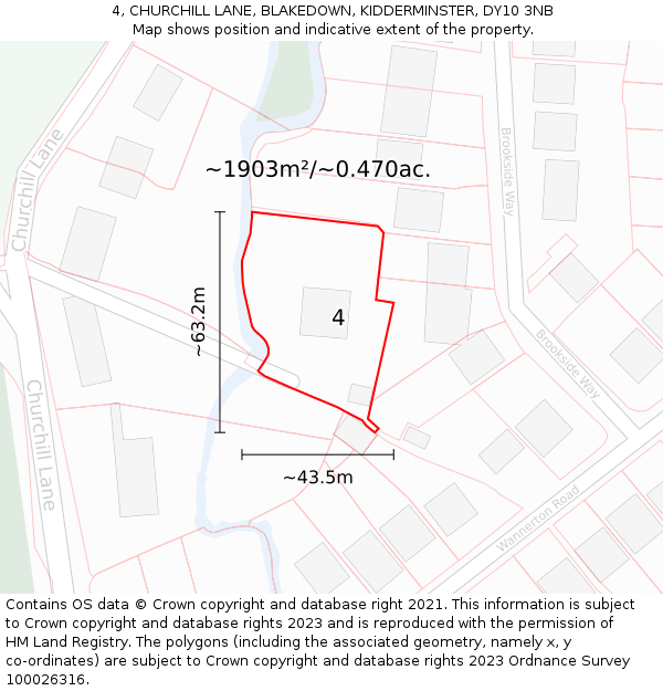 4, CHURCHILL LANE, BLAKEDOWN, KIDDERMINSTER, DY10 3NB: Plot and title map