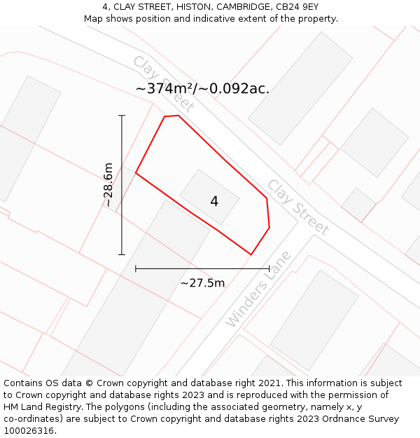 4, CLAY STREET, HISTON, CAMBRIDGE, CB24 9EY: Plot and title map