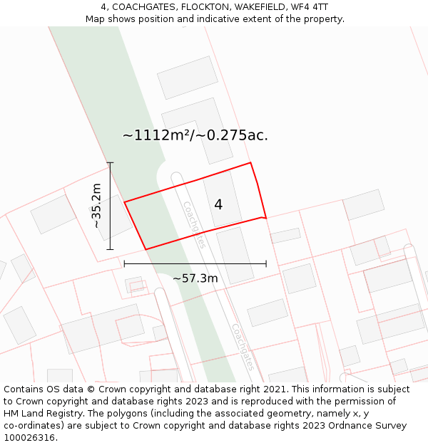 4, COACHGATES, FLOCKTON, WAKEFIELD, WF4 4TT: Plot and title map