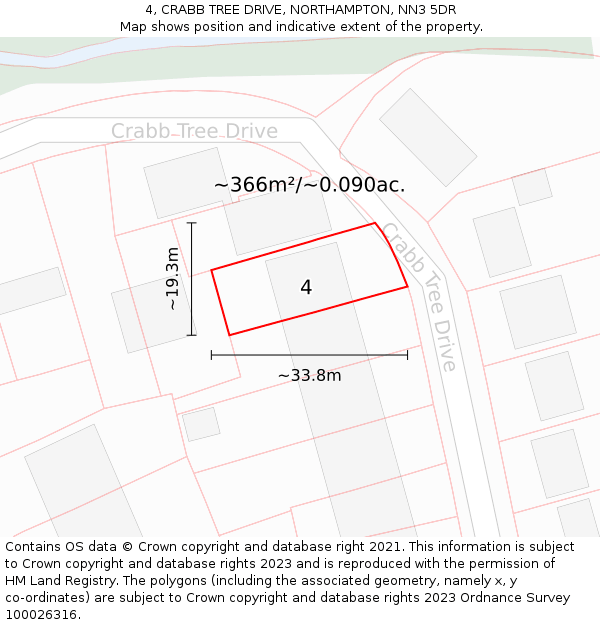 4, CRABB TREE DRIVE, NORTHAMPTON, NN3 5DR: Plot and title map