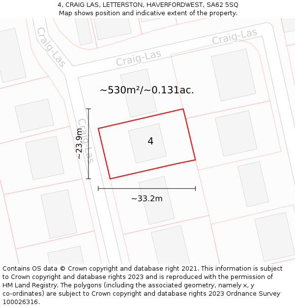 4, CRAIG LAS, LETTERSTON, HAVERFORDWEST, SA62 5SQ: Plot and title map