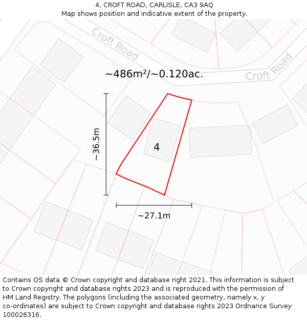 4, CROFT ROAD, CARLISLE, CA3 9AQ: Plot and title map