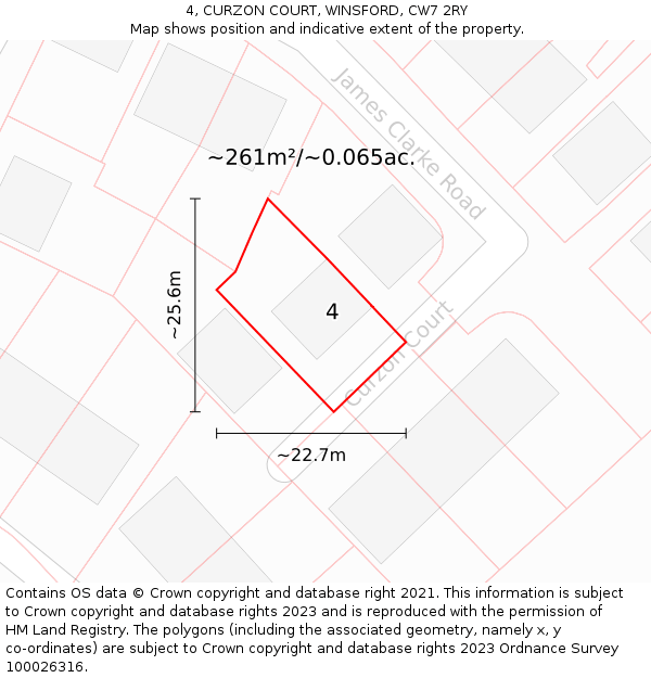 4, CURZON COURT, WINSFORD, CW7 2RY: Plot and title map