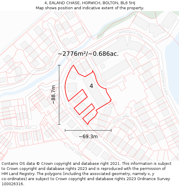 4, EALAND CHASE, HORWICH, BOLTON, BL6 5HJ: Plot and title map