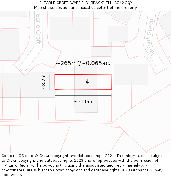 4, EARLE CROFT, WARFIELD, BRACKNELL, RG42 2QY: Plot and title map