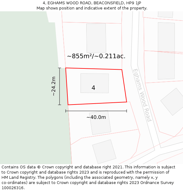 4, EGHAMS WOOD ROAD, BEACONSFIELD, HP9 1JP: Plot and title map