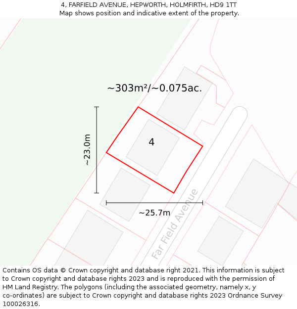 4, FARFIELD AVENUE, HEPWORTH, HOLMFIRTH, HD9 1TT: Plot and title map