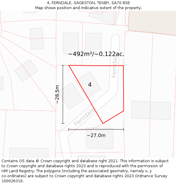 4, FERNDALE, SAGESTON, TENBY, SA70 8SE: Plot and title map