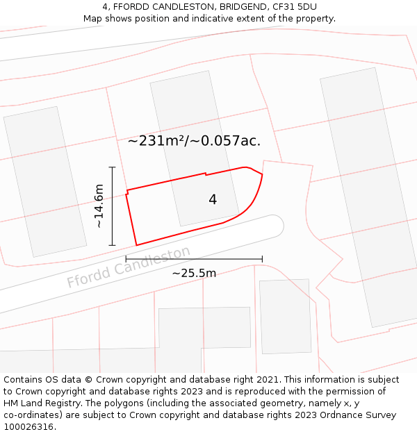 4, FFORDD CANDLESTON, BRIDGEND, CF31 5DU: Plot and title map