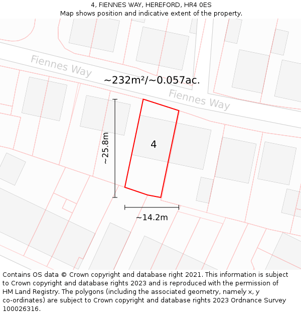 4, FIENNES WAY, HEREFORD, HR4 0ES: Plot and title map