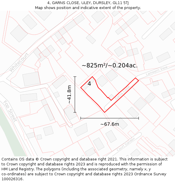 4, GARNS CLOSE, ULEY, DURSLEY, GL11 5TJ: Plot and title map