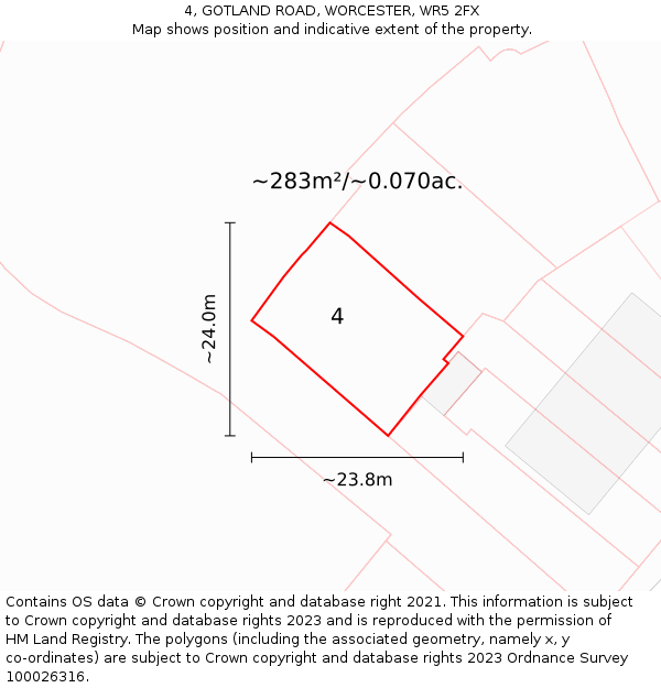 4, GOTLAND ROAD, WORCESTER, WR5 2FX: Plot and title map