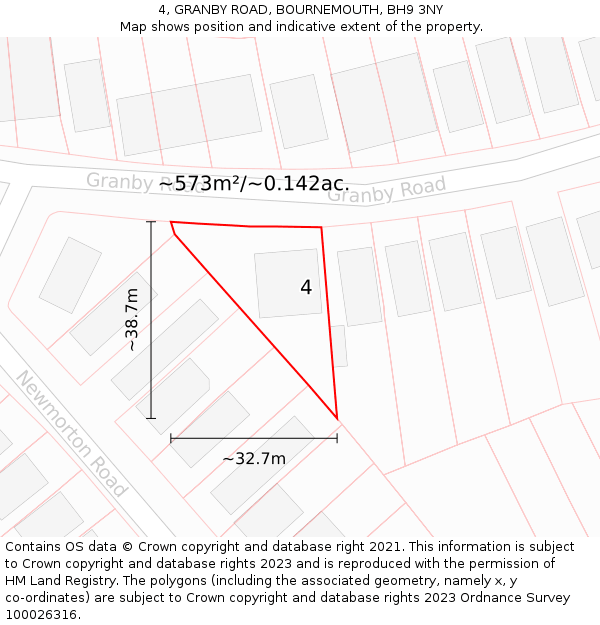 4, GRANBY ROAD, BOURNEMOUTH, BH9 3NY: Plot and title map