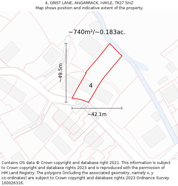 4, GRIST LANE, ANGARRACK, HAYLE, TR27 5HZ: Plot and title map