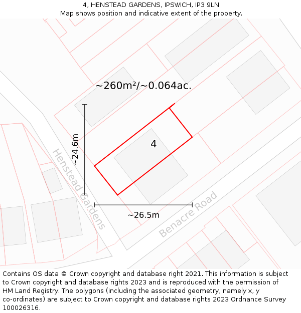 4, HENSTEAD GARDENS, IPSWICH, IP3 9LN: Plot and title map