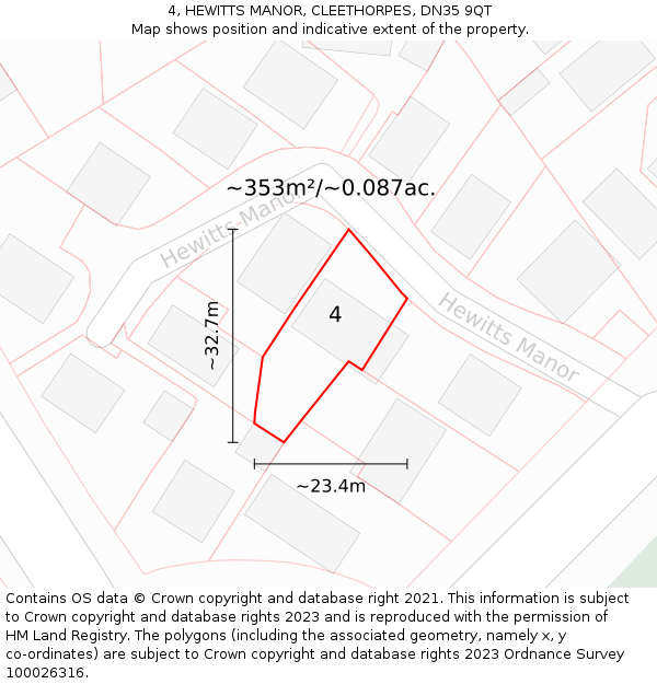 4, HEWITTS MANOR, CLEETHORPES, DN35 9QT: Plot and title map