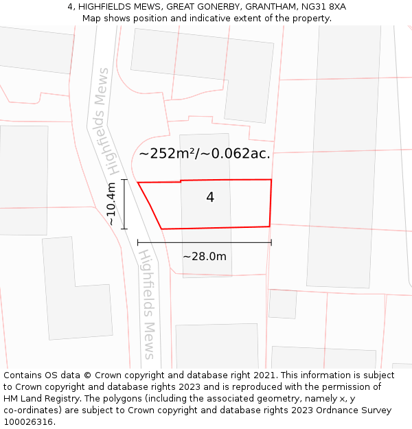 4, HIGHFIELDS MEWS, GREAT GONERBY, GRANTHAM, NG31 8XA: Plot and title map