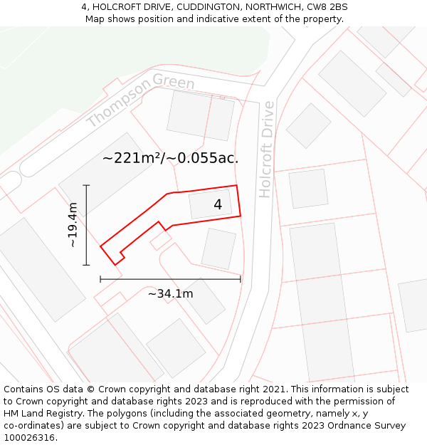 4, HOLCROFT DRIVE, CUDDINGTON, NORTHWICH, CW8 2BS: Plot and title map