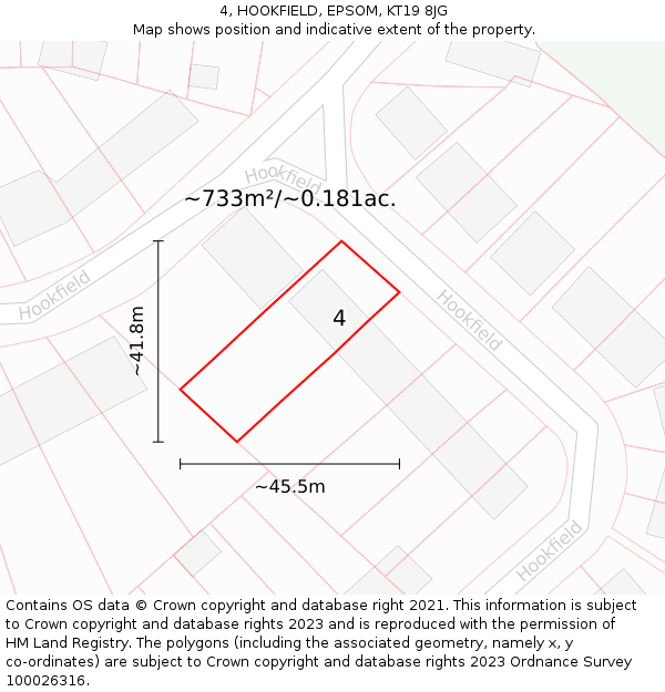 4, HOOKFIELD, EPSOM, KT19 8JG: Plot and title map