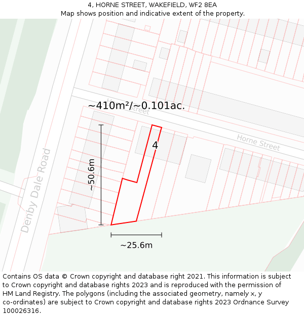 4, HORNE STREET, WAKEFIELD, WF2 8EA: Plot and title map