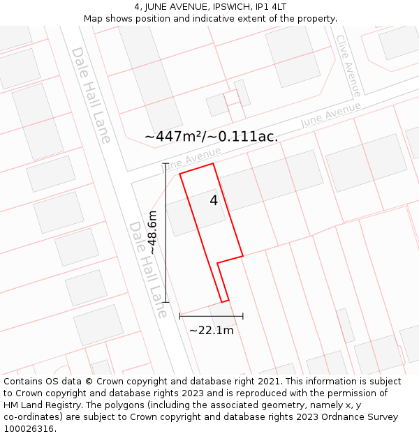 4, JUNE AVENUE, IPSWICH, IP1 4LT: Plot and title map