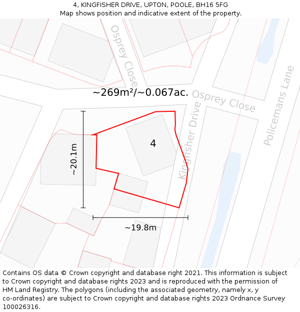 4, KINGFISHER DRIVE, UPTON, POOLE, BH16 5FG: Plot and title map