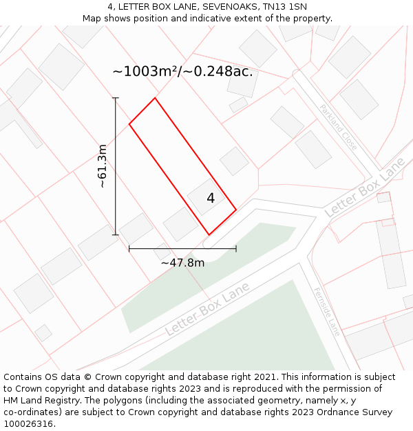 4, LETTER BOX LANE, SEVENOAKS, TN13 1SN: Plot and title map