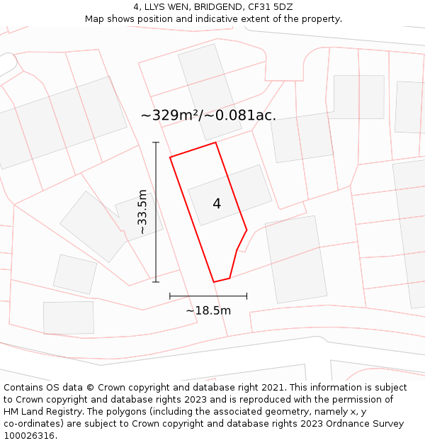 4, LLYS WEN, BRIDGEND, CF31 5DZ: Plot and title map